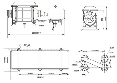 2SK-20、30兩級水環真空泵外形及安裝尺寸